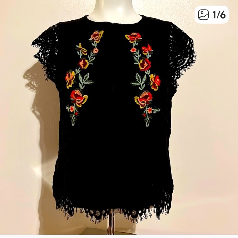 Haute Monde Black Top with Colorful Floral Design
